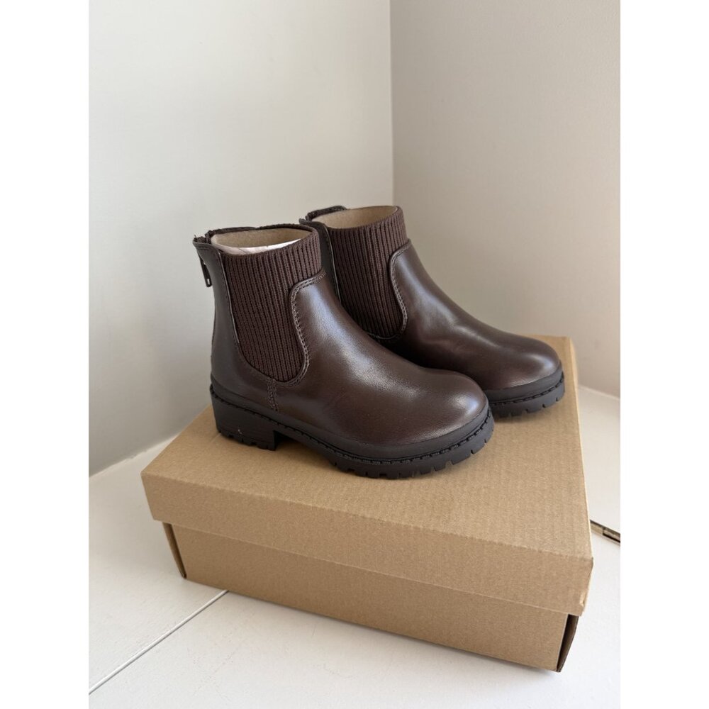 NWB Steve Madden Kids Hazzel Leather Ankle Boot Chocolate Brown Size 8 Kids [jb] - Picture 2 of 12